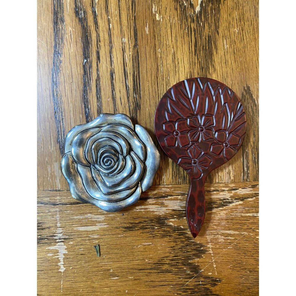 Vintage Handheld & Compact Mirrors Set  Goderings Silver Art Co Rose Mirror